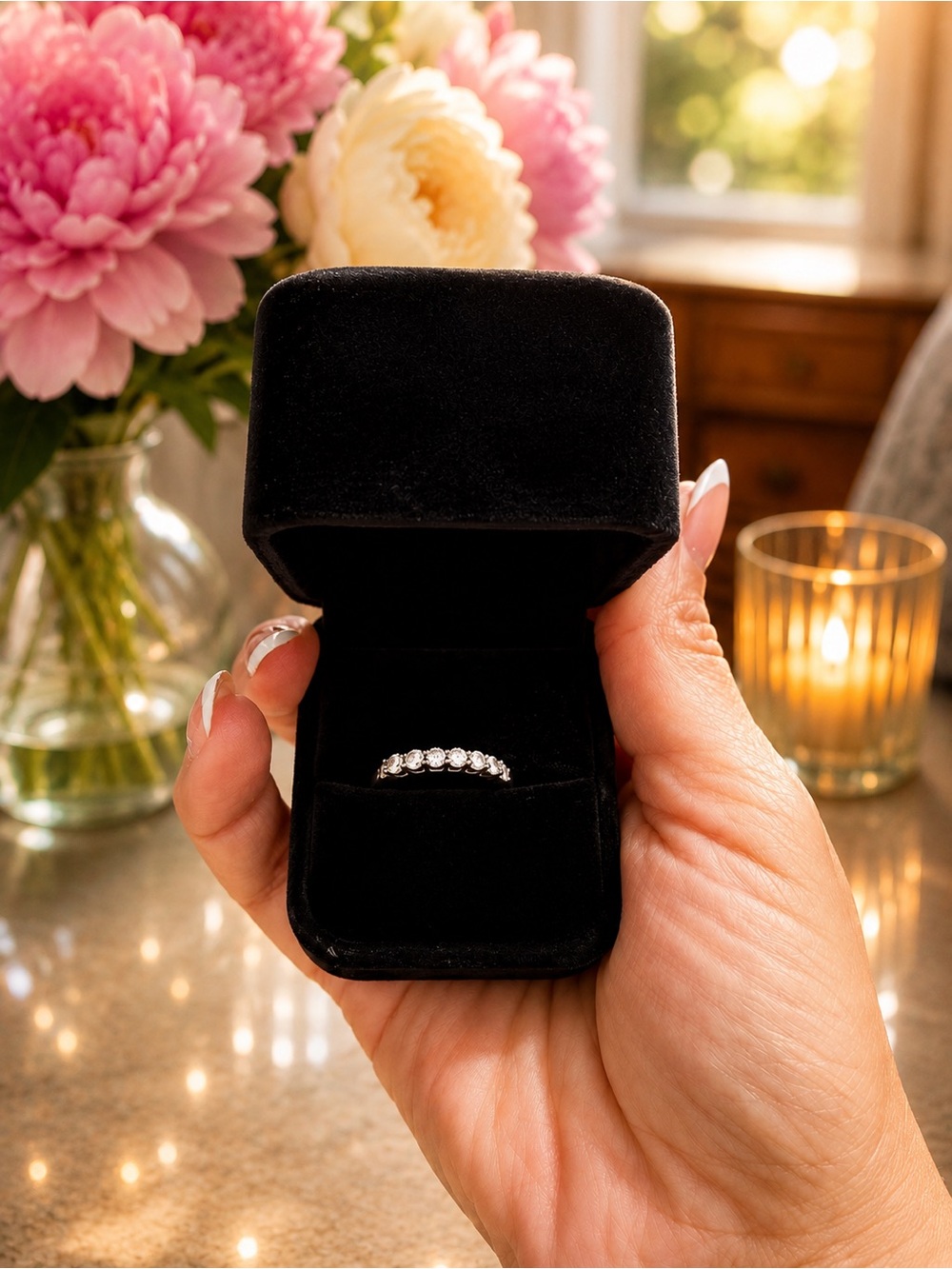 Moissanite 7 stone band set in 925